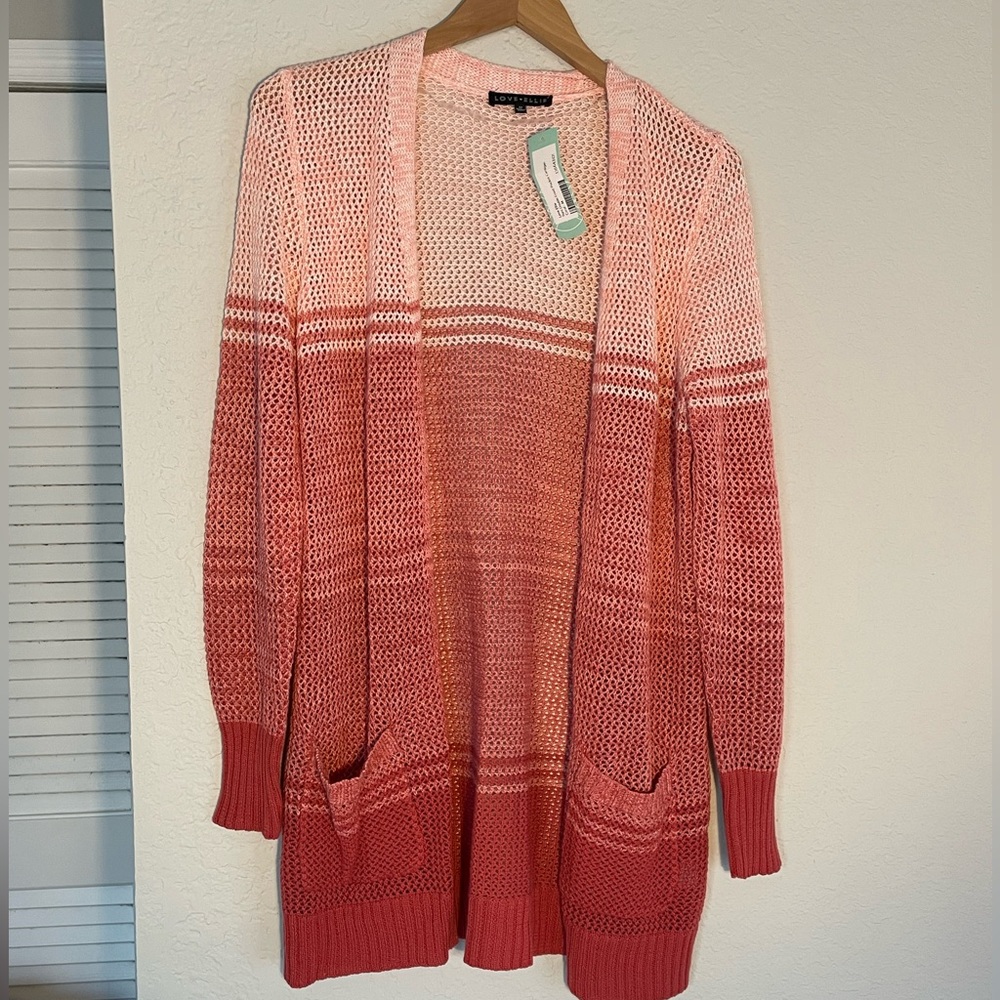 Love Ellie Stitch Fix Coral Open Cardigan Sweater Duster Ombré